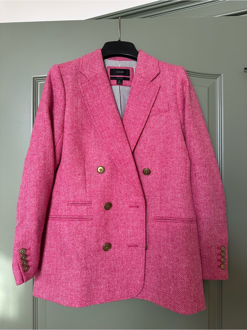 J. Crew Bristol Pink Double-Breasted Herringbone Blazer